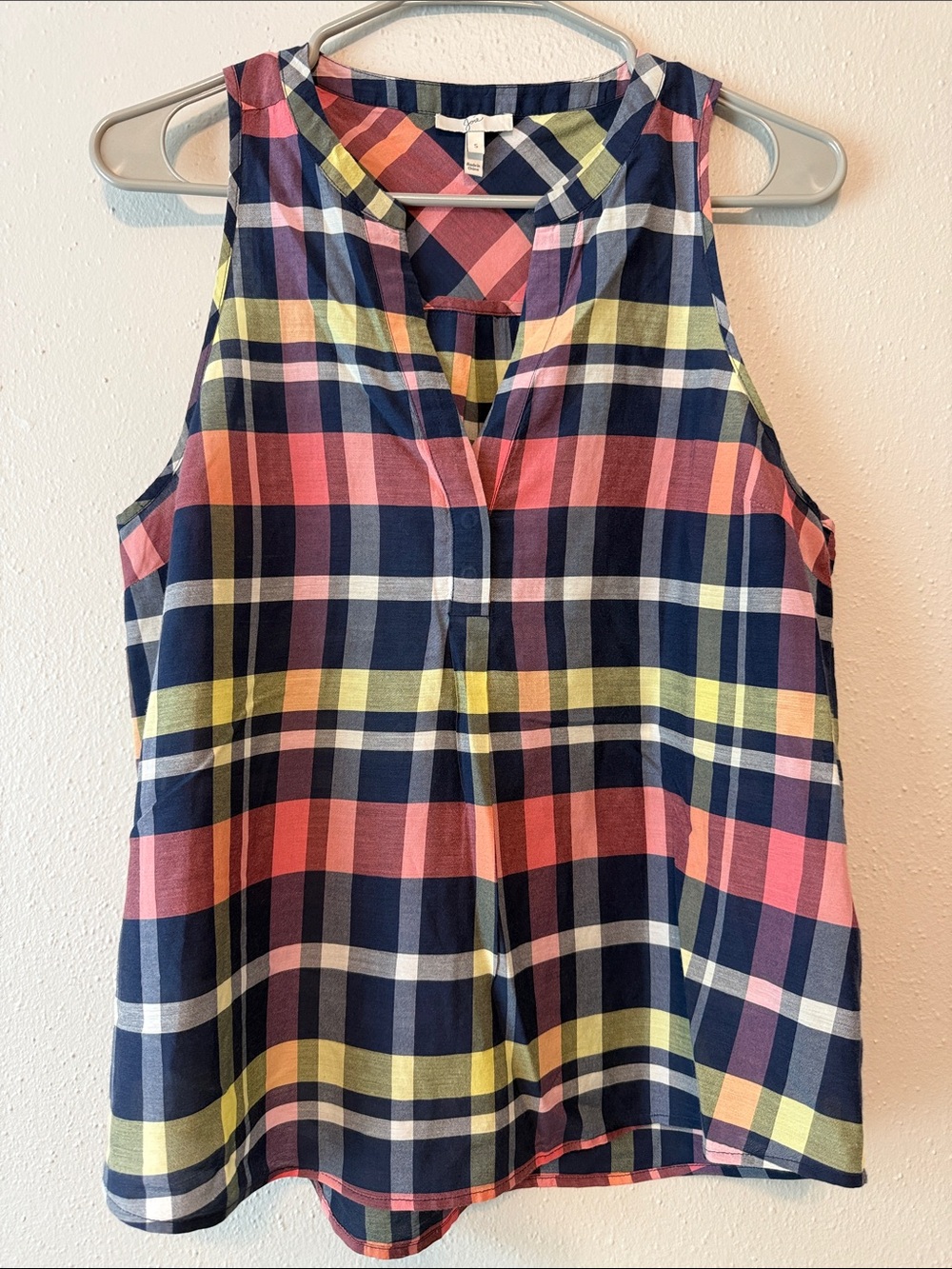 Joie Silk and Cotton Blend Navy Plaid Tank